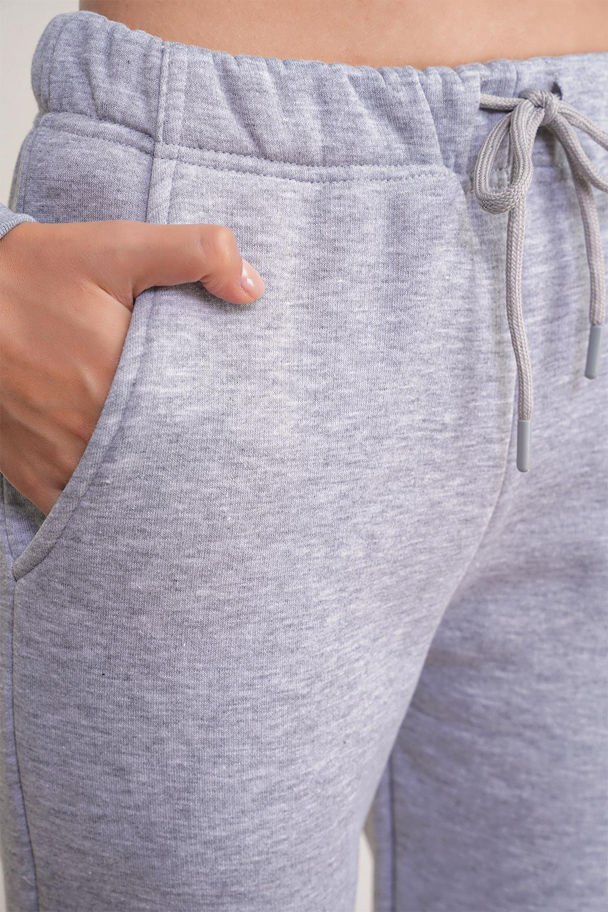 2024 Kadın %100 Pamuk 3 İplik İçi Polarlı Alt Üst Takım Gri