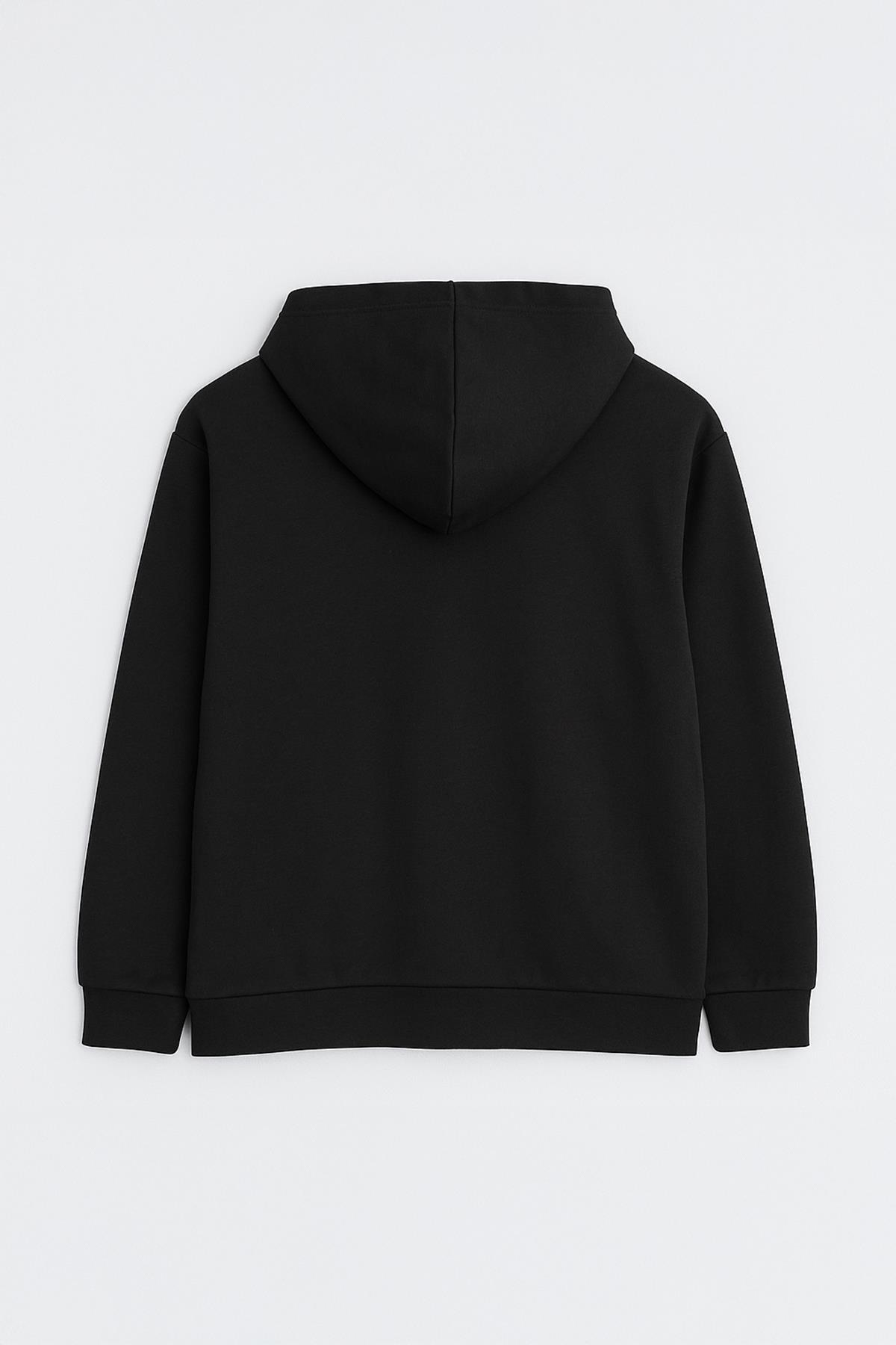 2025 Kadın Fermuarlı Basic Kapüşonlu Modal Sweatshirt Hoodie Siyah
