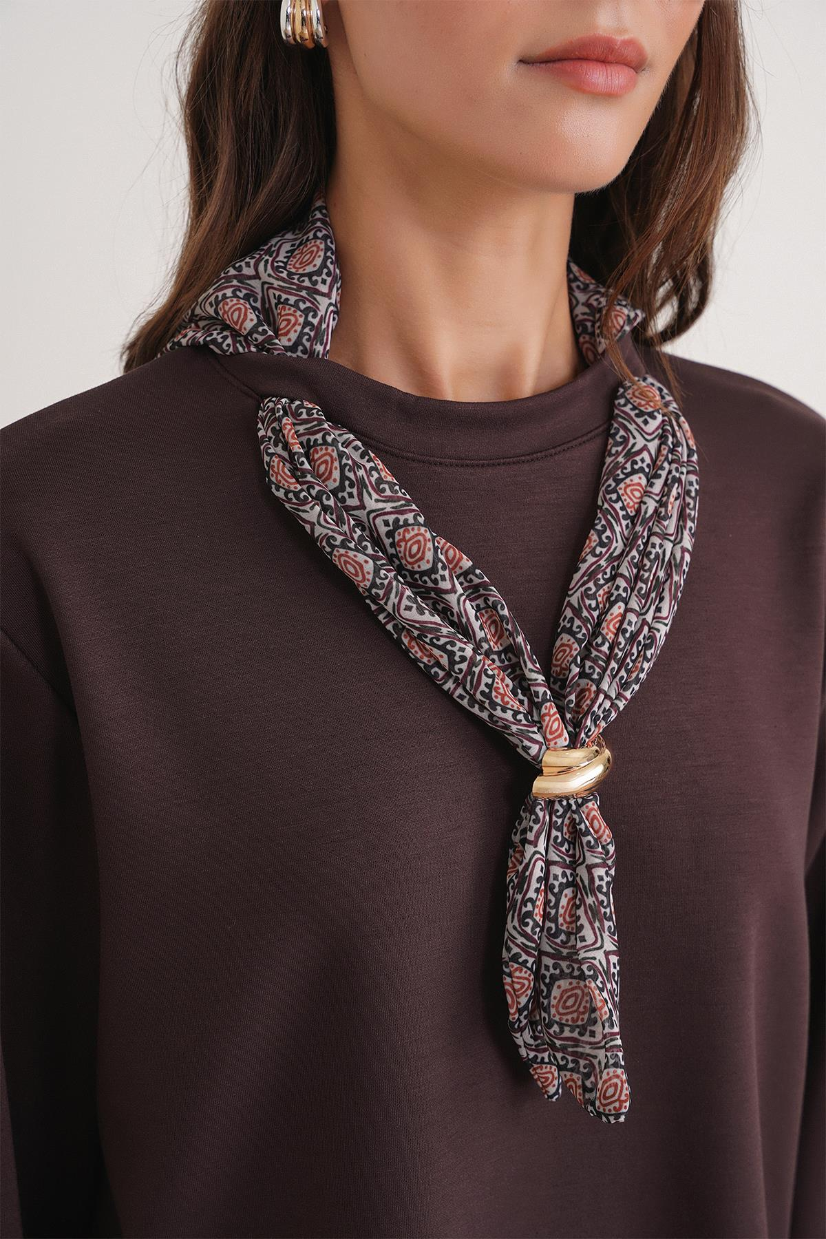 2026 Kadın Fular Detaylı Modal Alt Üst Eşofman Takım Kahve