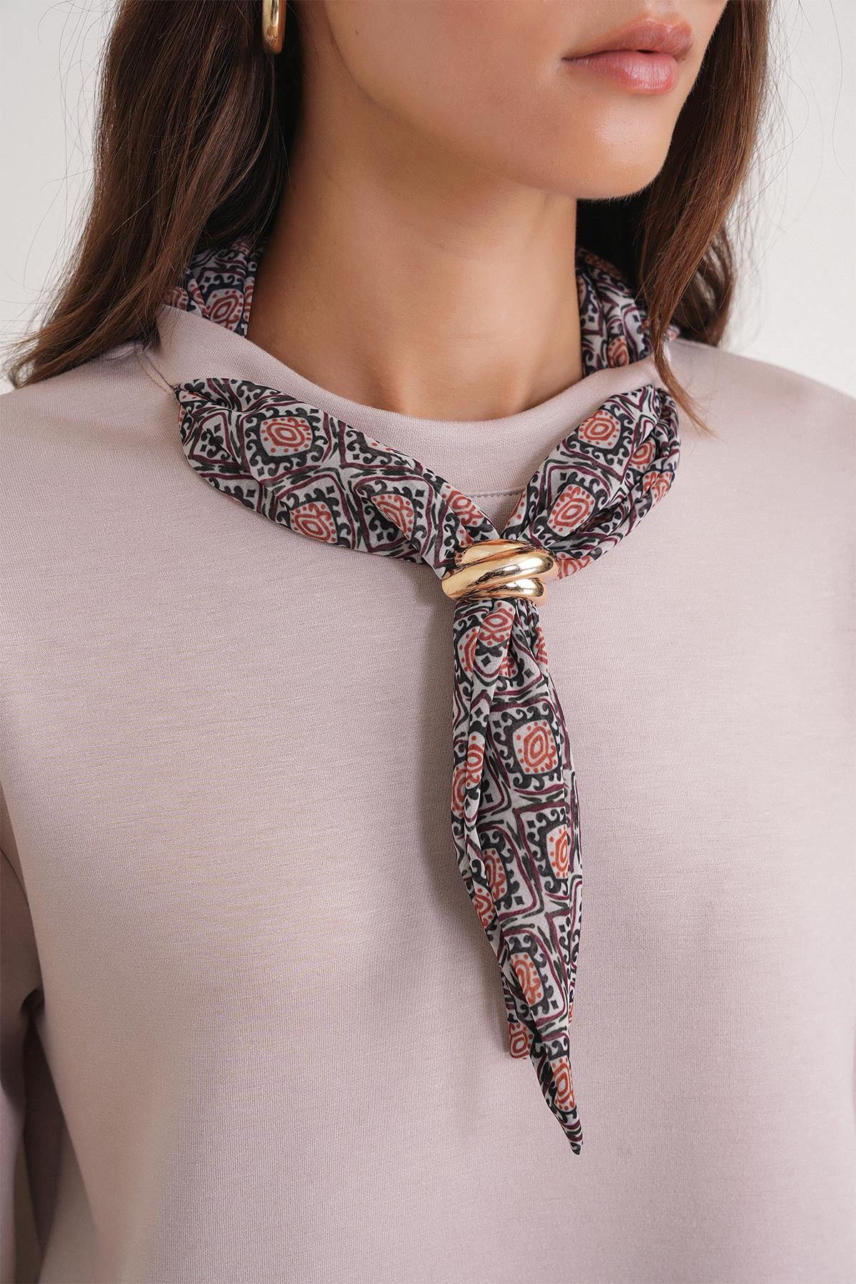 2026 Kadın Fular Detaylı Modal Alt Üst Eşofman Takım Bej