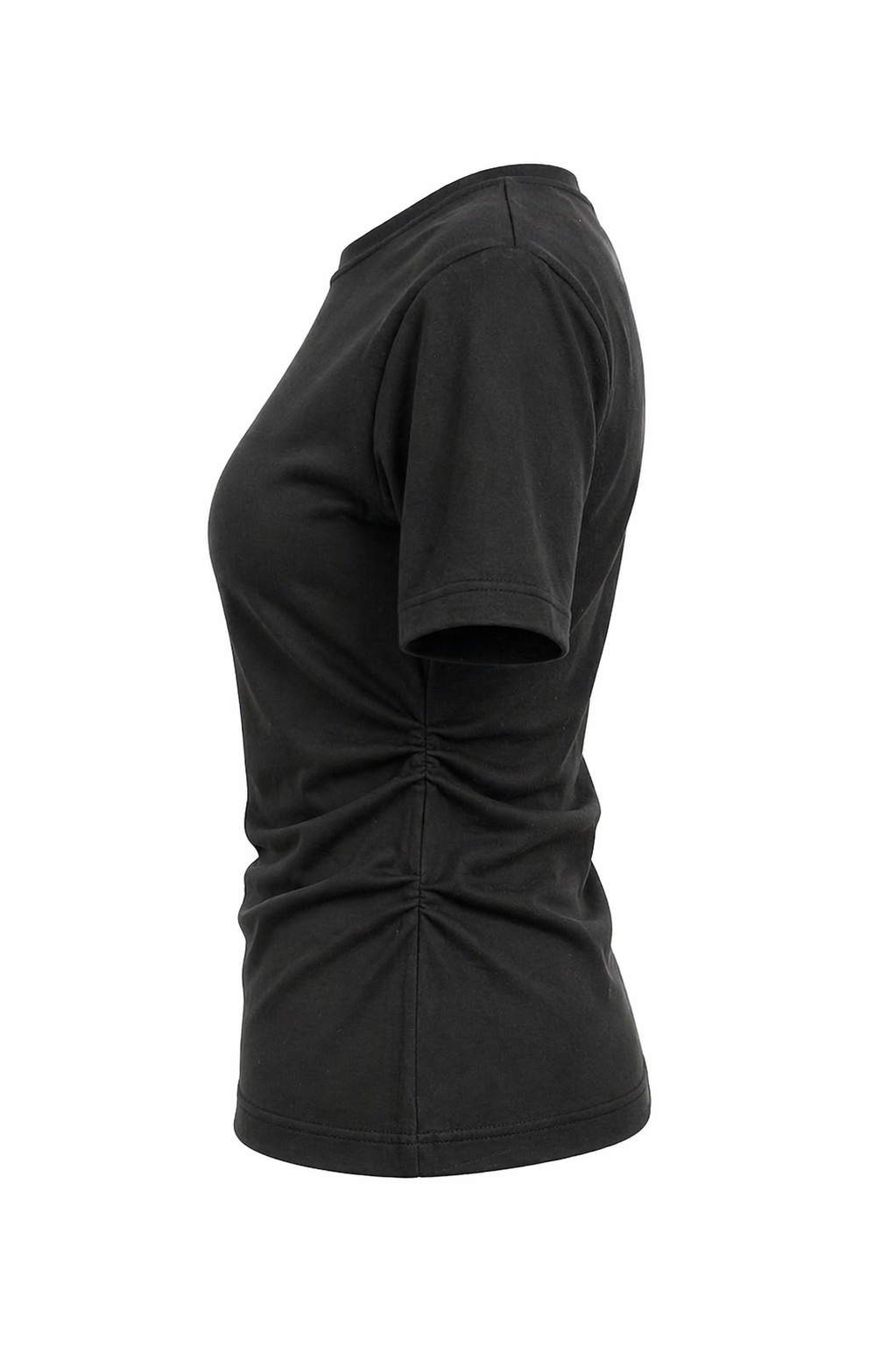 2095 Kadın Büzgü Detaylı Arkası Yırtmaçlı Basic T-Shirt Siyah