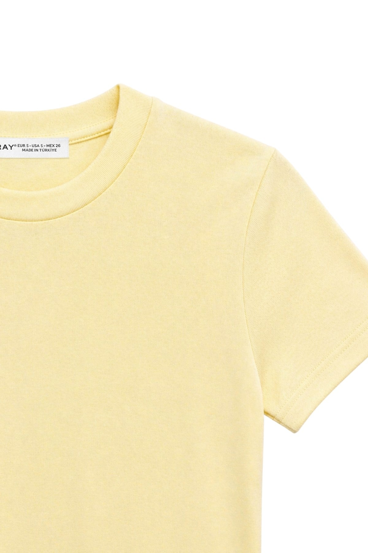 2100 Kadın Slim Fit Bisiklet Yaka Soft Basic T-Shirt Sarı
