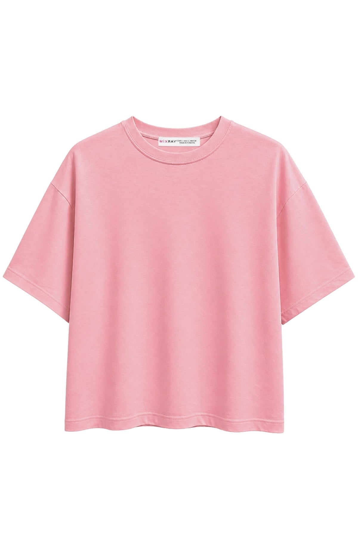 2101 Kadın Bisiklet Yaka Soft Oversize Basic T-Shirt Pembe
