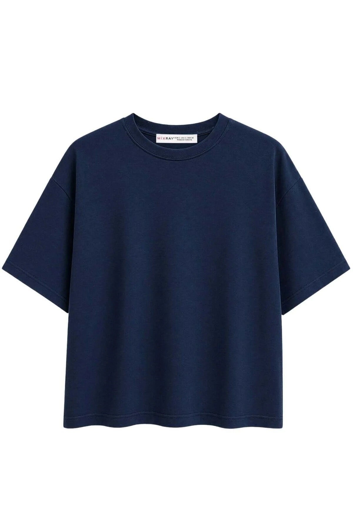 2101 Kadın Bisiklet Yaka Soft Oversize Basic Modal T-Shirt Lacivert