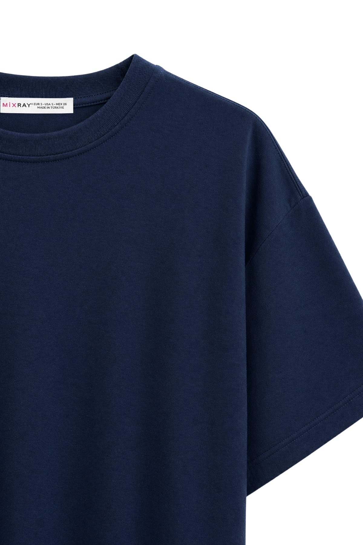 2101 Kadın Bisiklet Yaka Soft Oversize Basic T-Shirt Lacivert