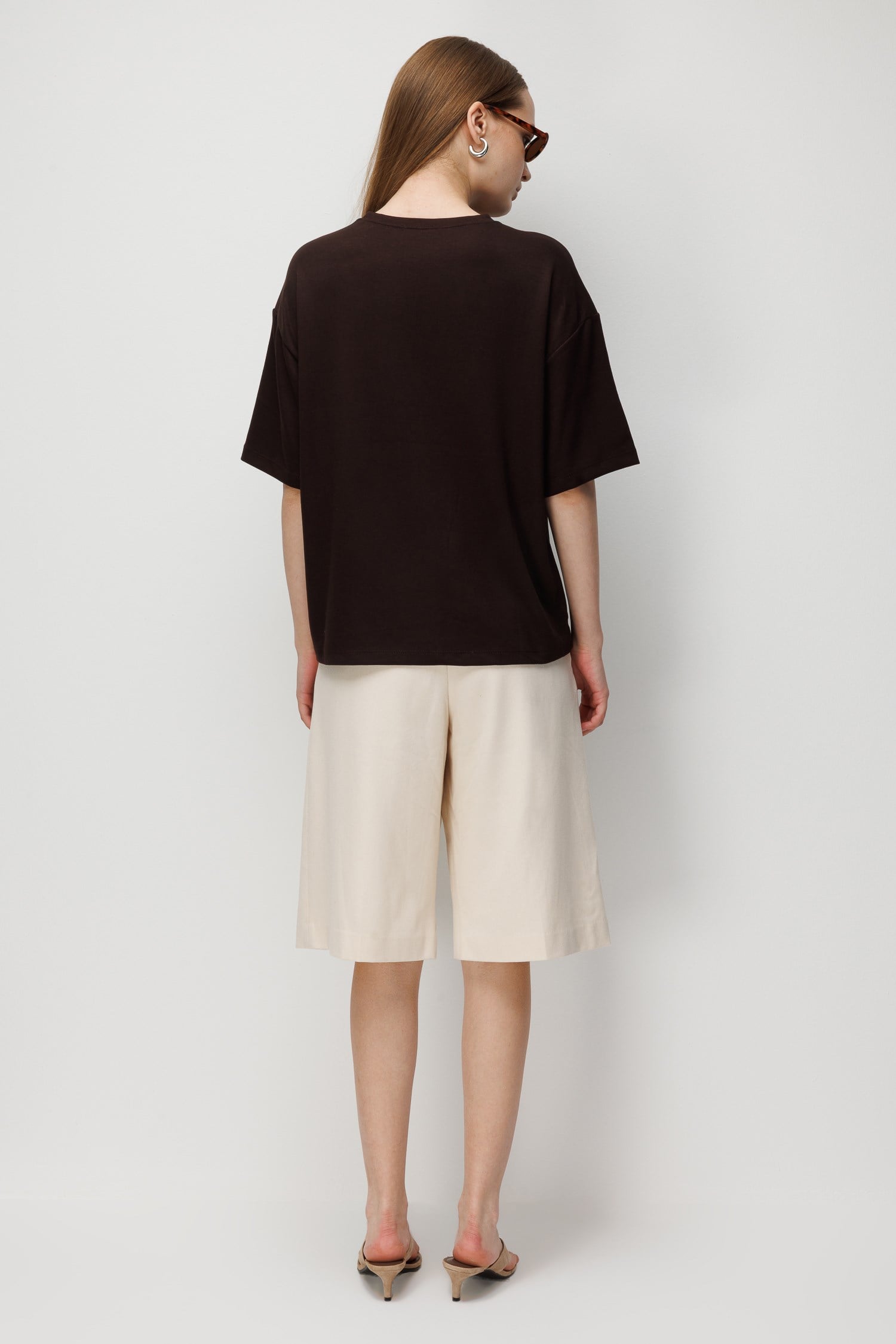 2101 Kadın Bisiklet Yaka Soft Oversize Basic Modal T-Shirt Kahve