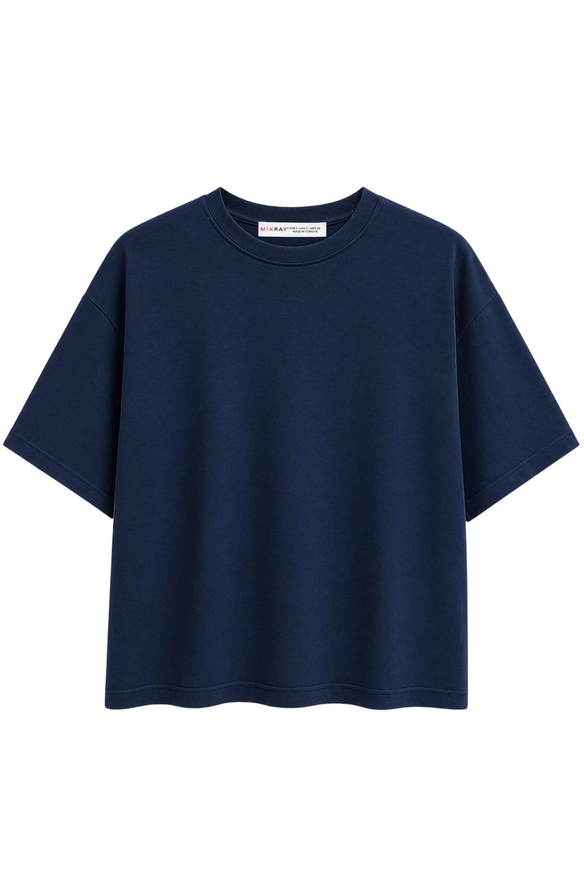 2101 Kadın Bisiklet Yaka Soft Oversize Basic T-Shirt Lacivert