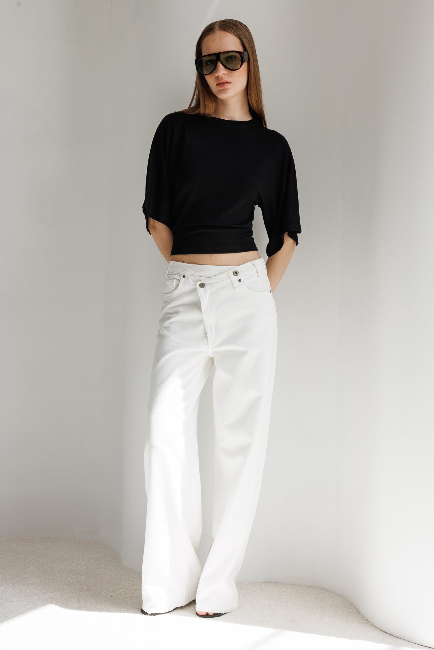 2102 Kadın Modal Büzgü Detaylı Dökümlü Soft T-Shirt Siyah