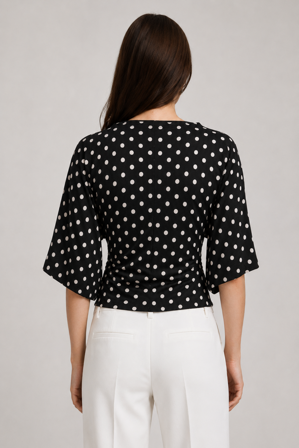 2102 Kadın Modal Büzgü Detaylı Dökümlü Soft T-Shirt Puantiyeli Siyah