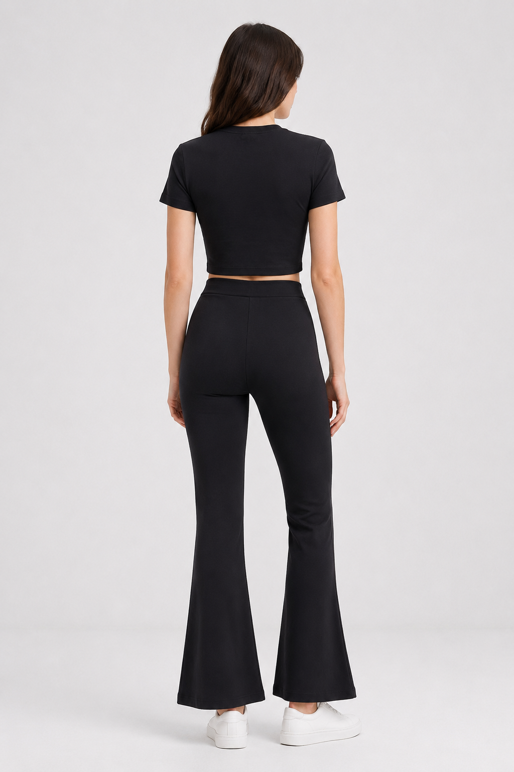 2120 Kadın Crop T-Shirt ve Palazzo Pantolon Takım Siyah