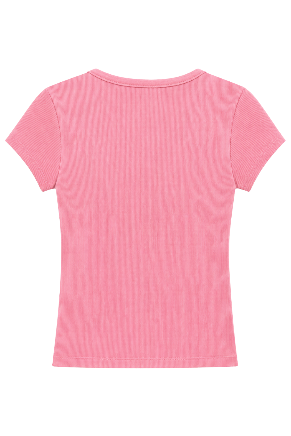 2121 Kadın %100 Pamuk Kaşkorse Düğme Detaylı T-Shirt Pembe