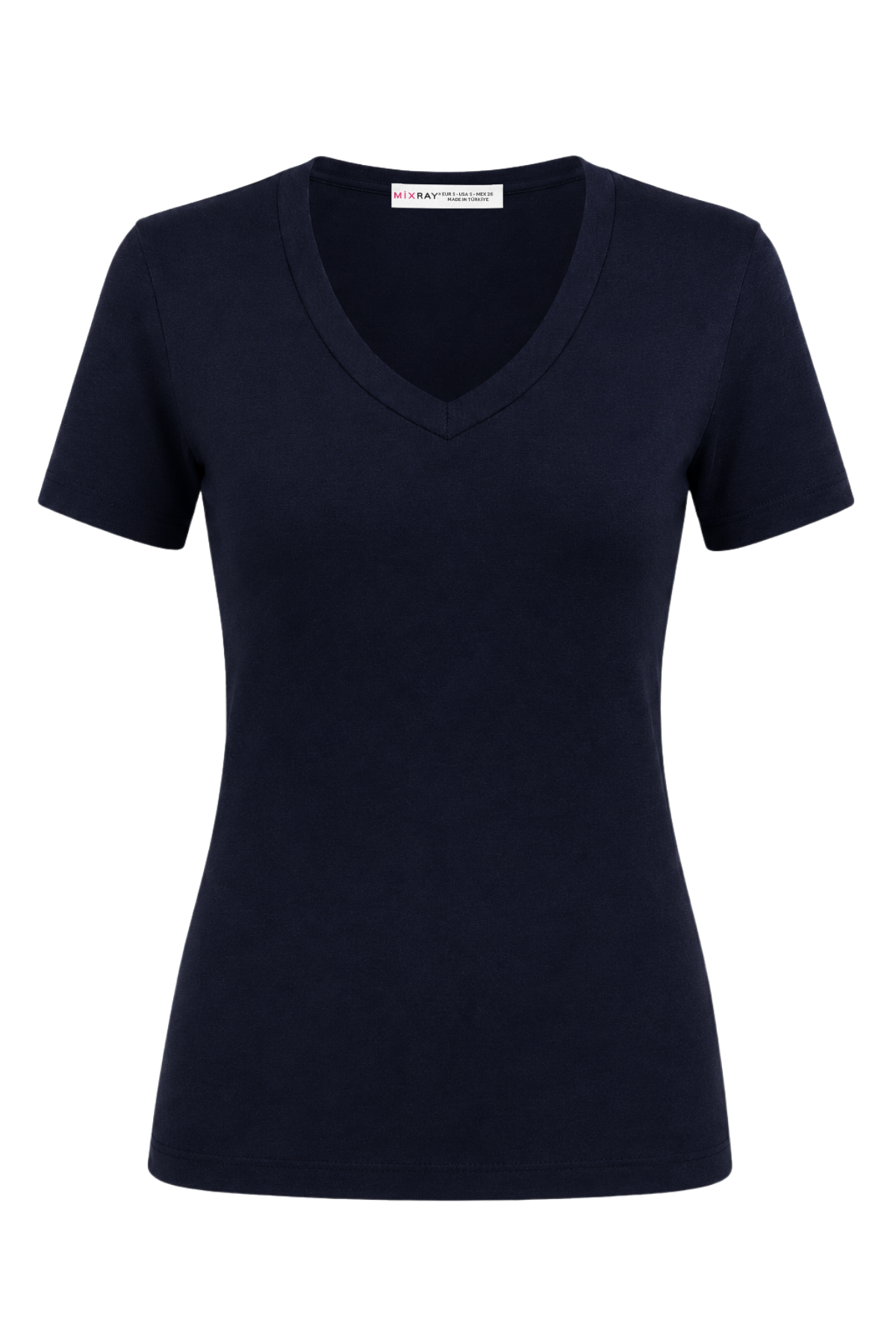 2122 Kadın V Yaka Basic Kısa Kollu T-Shirt Lacivert
