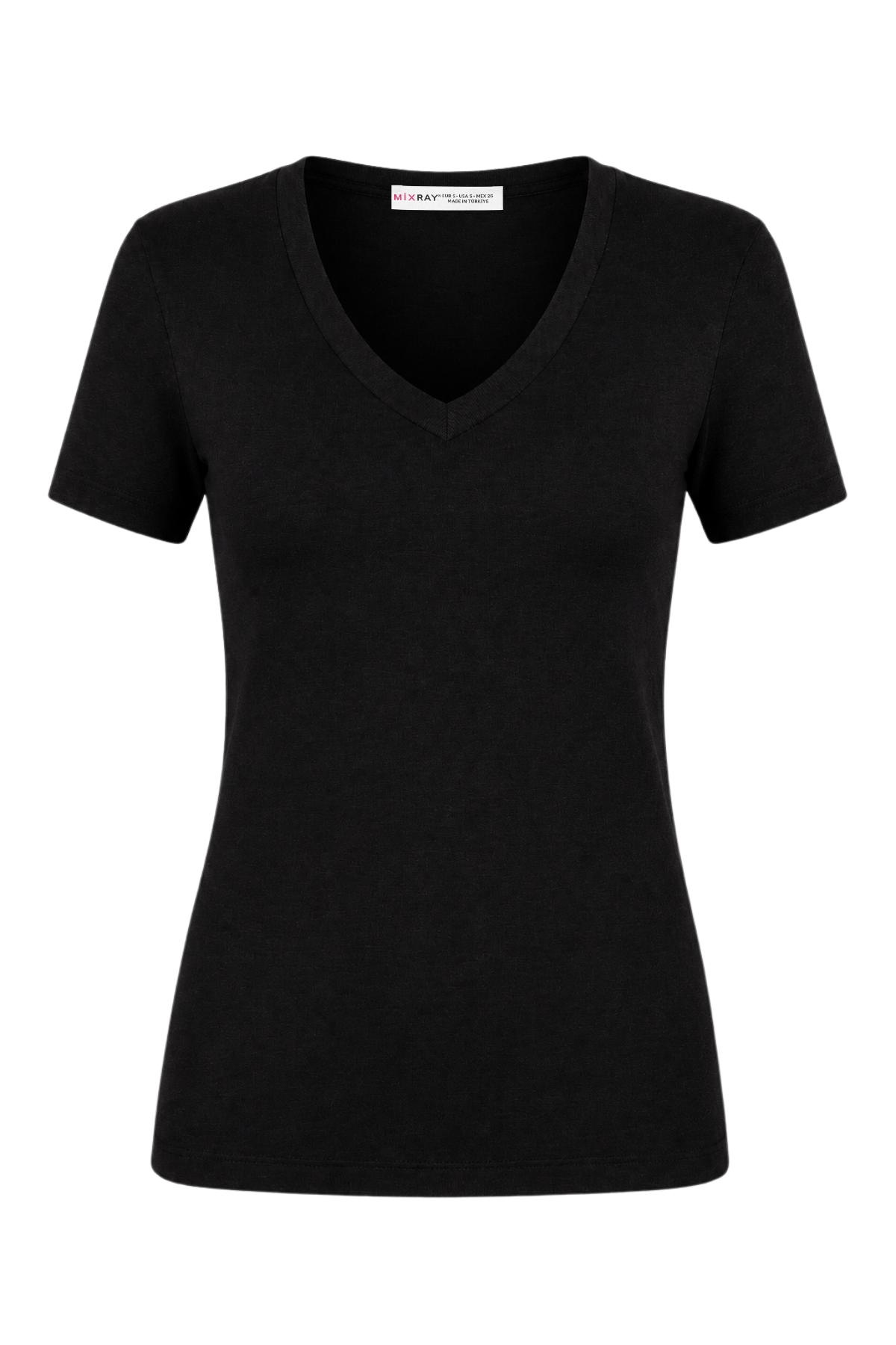 2122 Kadın V Yaka Basic Kısa Kollu T-Shirt Siyah