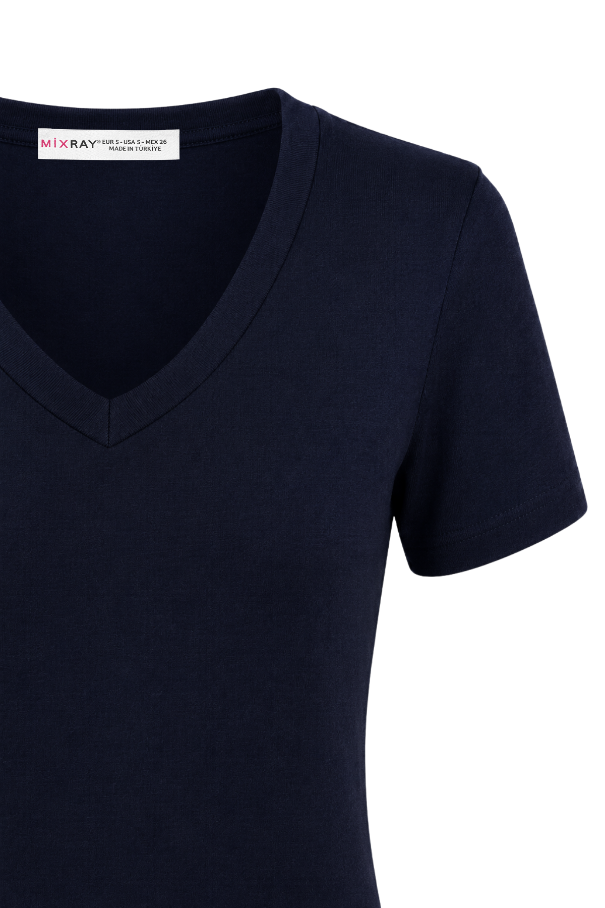2122 Kadın V Yaka Basic Kısa Kollu T-Shirt Lacivert