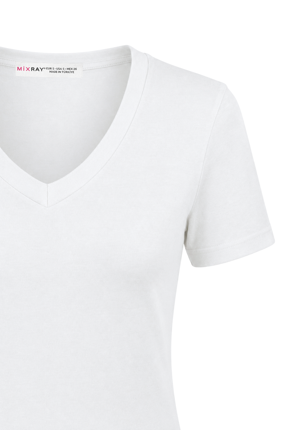 2122 Kadın V Yaka Basic Kısa Kollu T-Shirt Beyaz