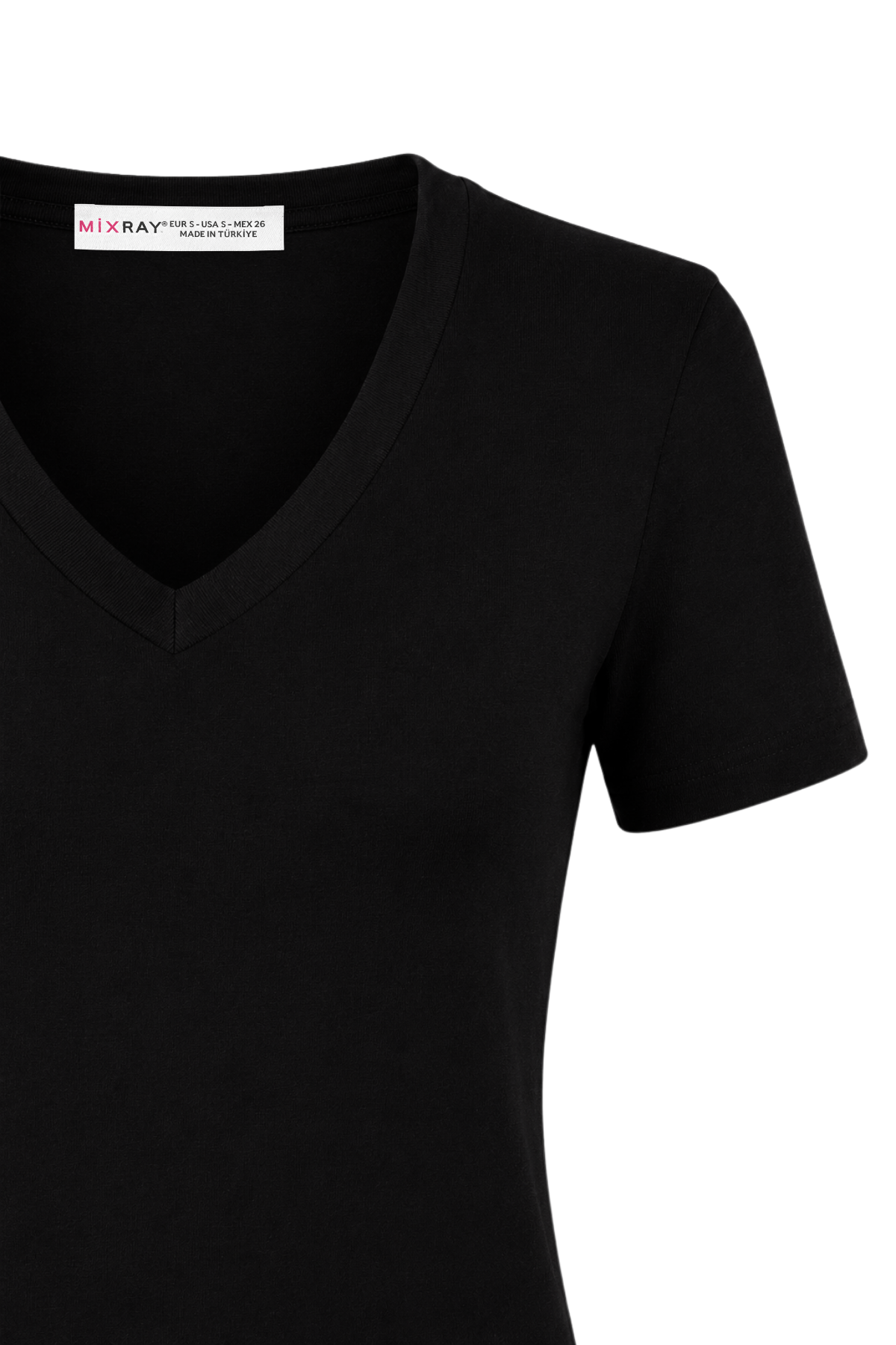 2122 Kadın V Yaka Basic Kısa Kollu T-Shirt Siyah
