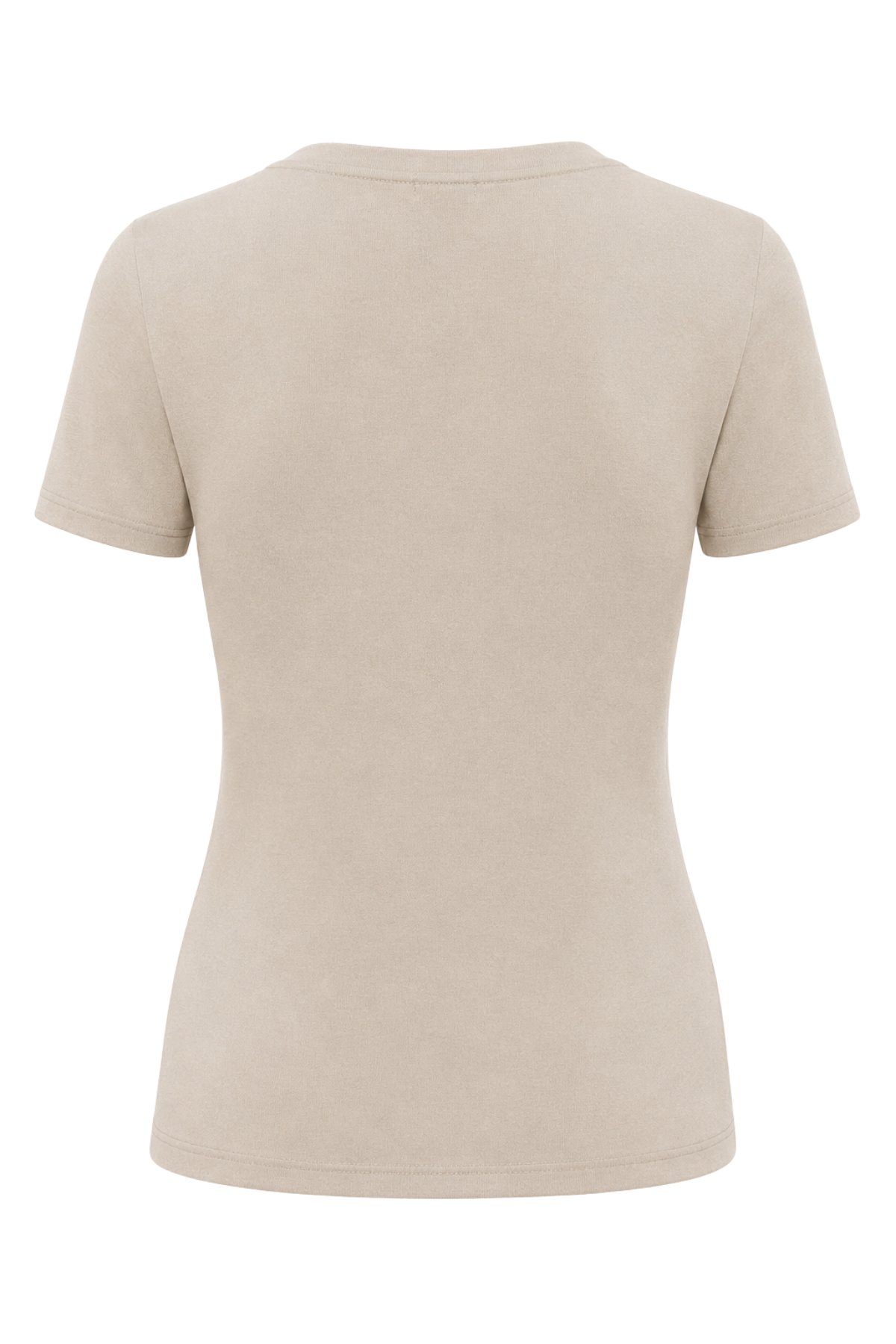 2122 Kadın V Yaka Basic Kısa Kollu T-Shirt Taş