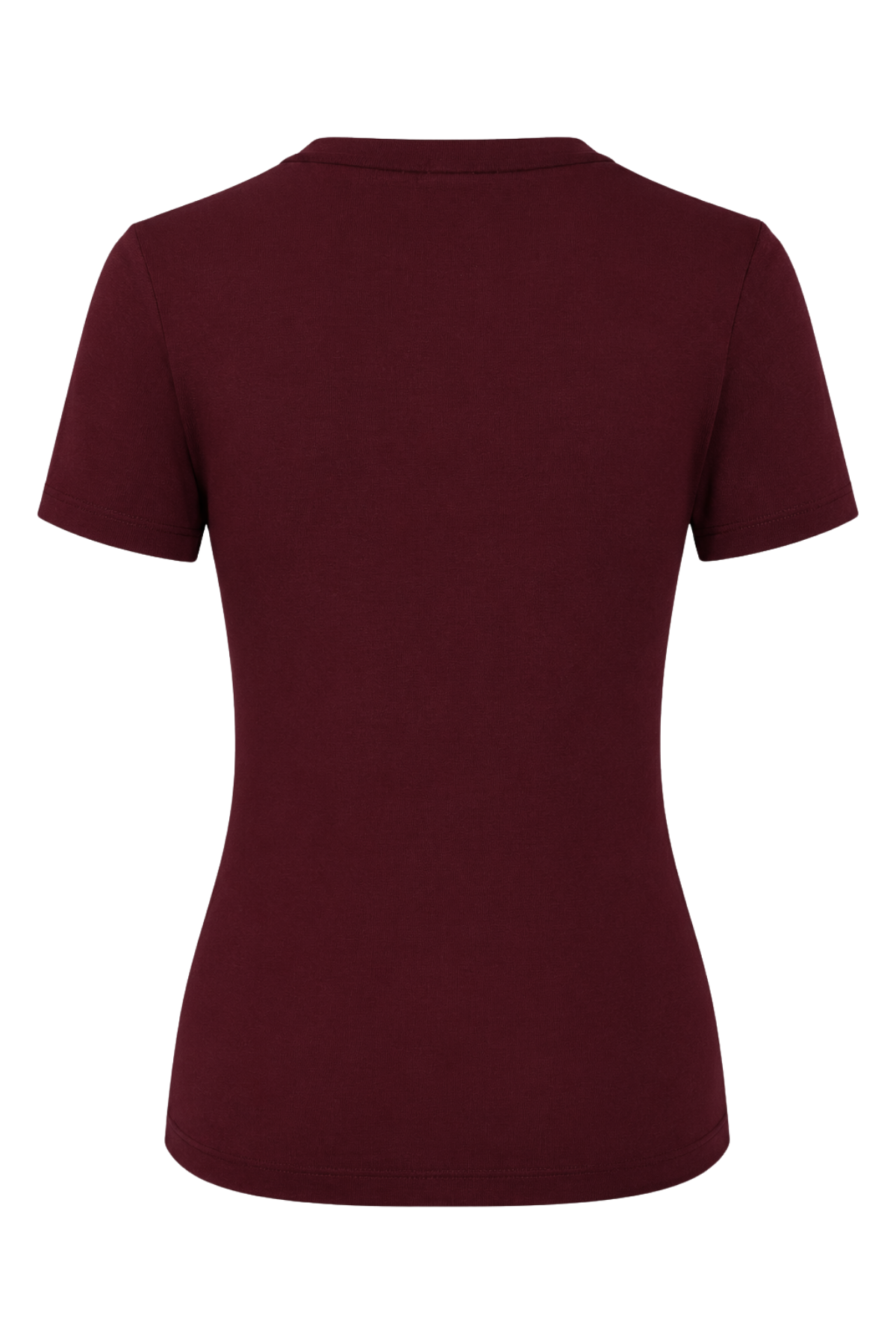 2122 Kadın V Yaka Basic Kısa Kollu T-Shirt Bordo