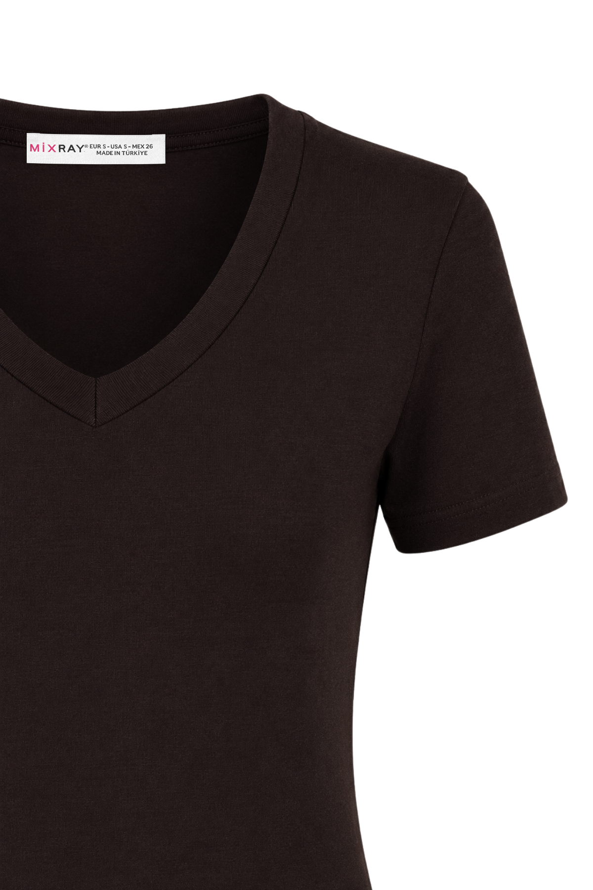 2122 Kadın V Yaka Basic Kısa Kollu T-Shirt Kahve