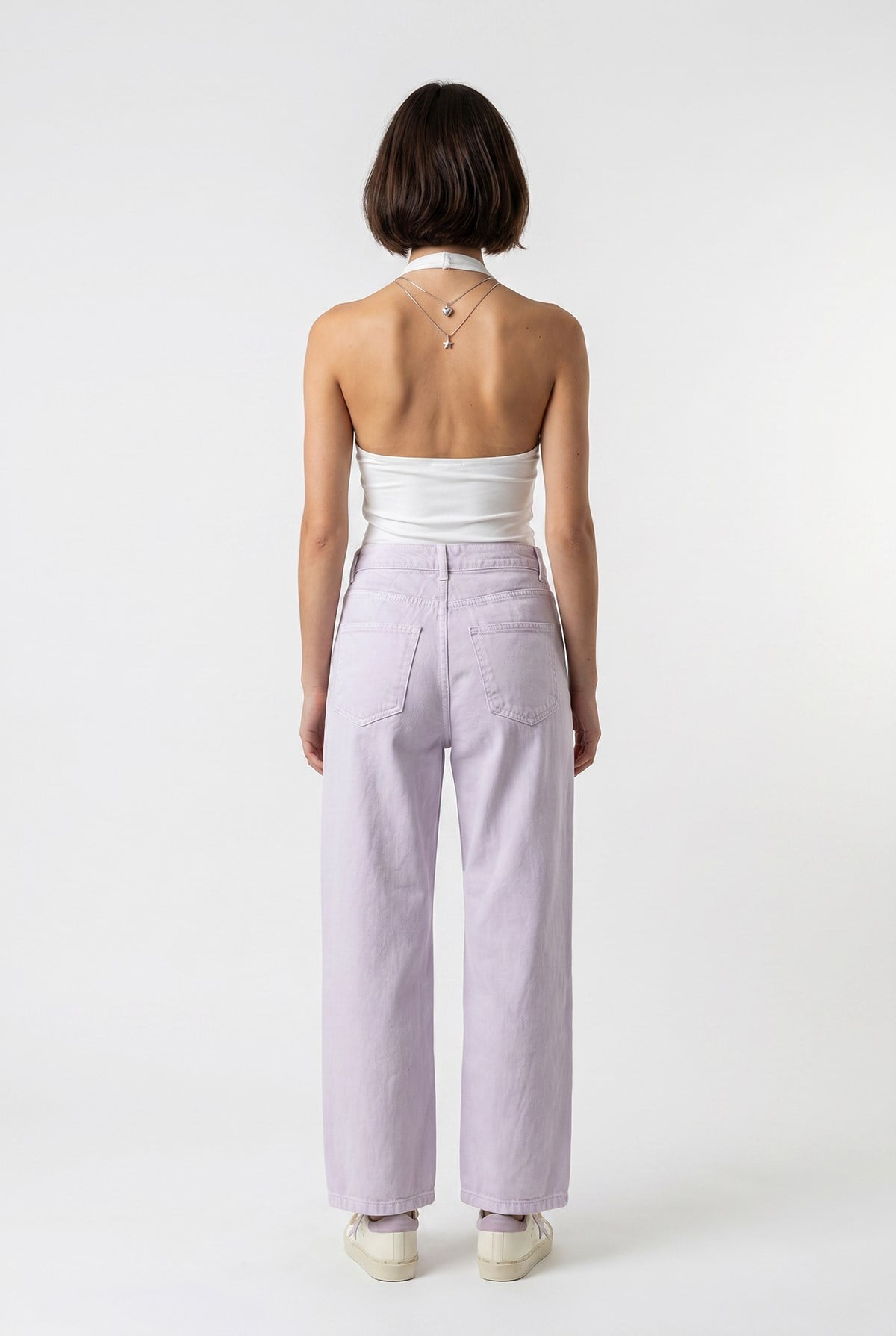 2128 Kadın İnce Mevsimlik Yüksek Bel Wide Leg Denim Pantolon Lila