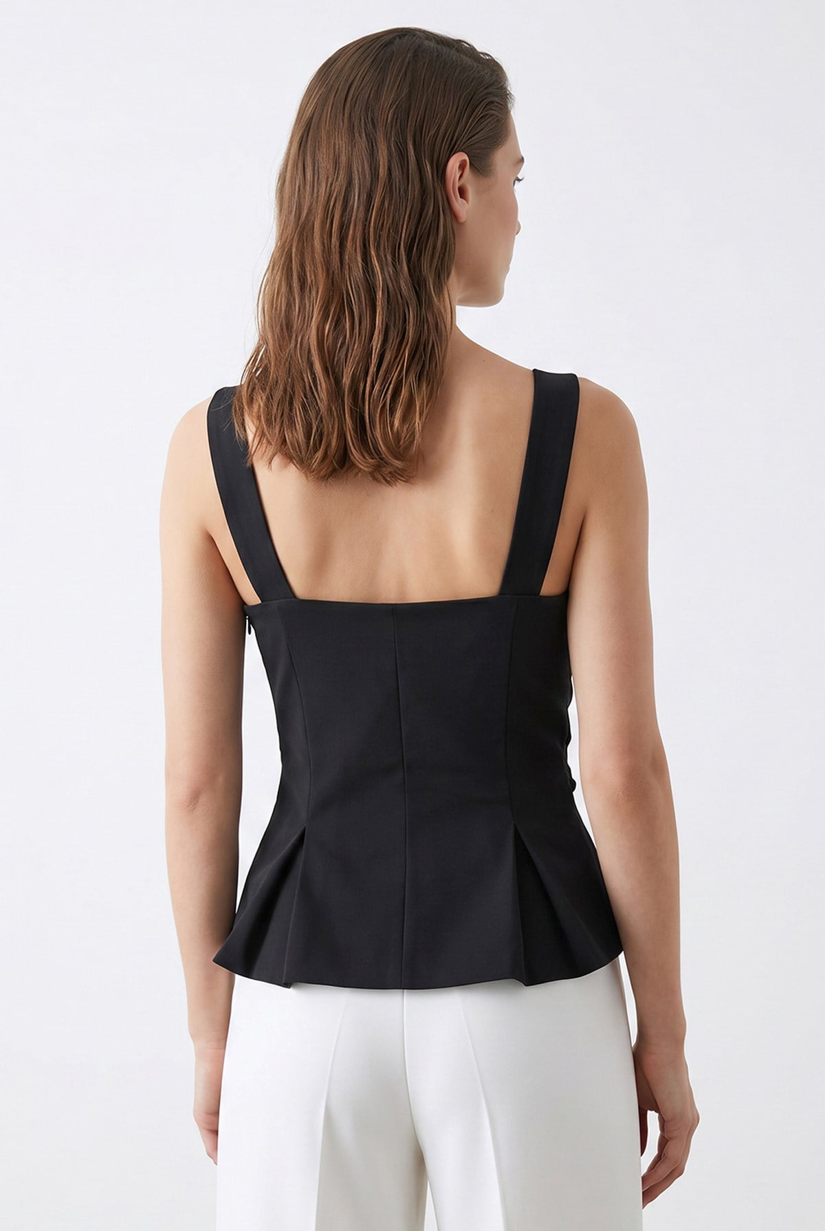 2153 Kadın Çapraz Bağcıklı Askılı Peplum Bluz Siyah