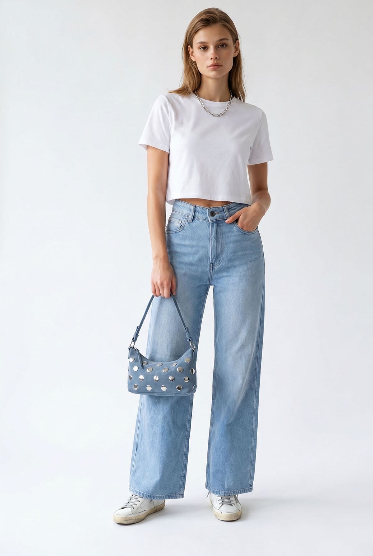 2164 Yüksek Bel Geniş Paça Barrel Denim Pantolon Mavi