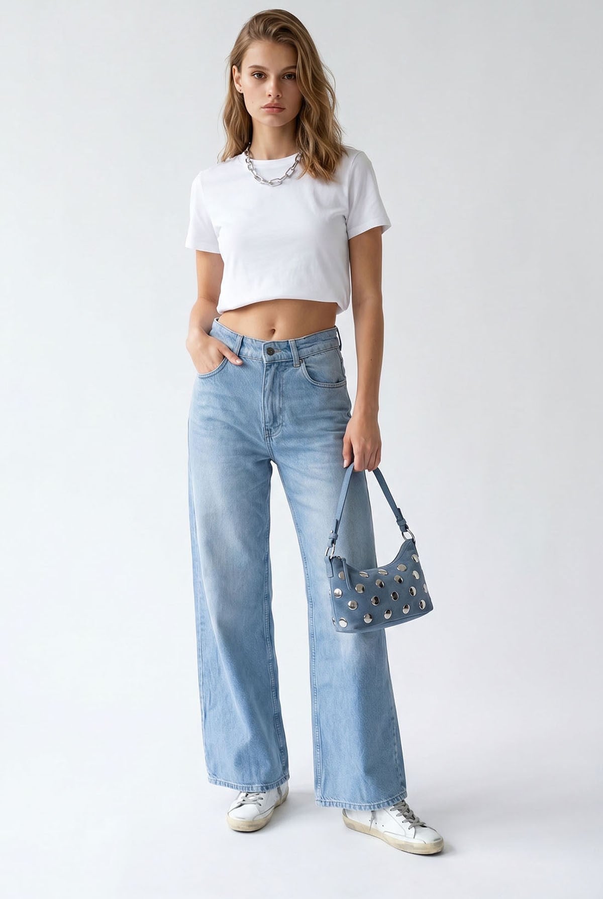 2164 Yüksek Bel Geniş Paça Barrel Denim Pantolon Mavi