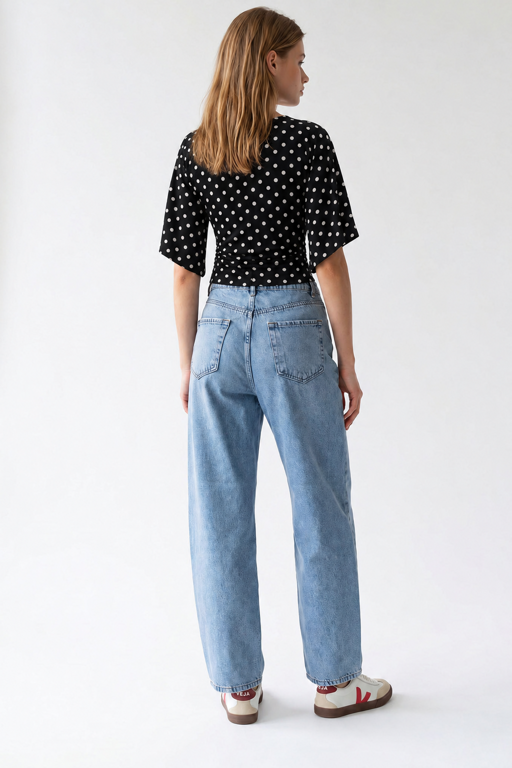 2172 Kadın Yüksek Bel Geniş Paça Barrel Denim Pantolon Mavi