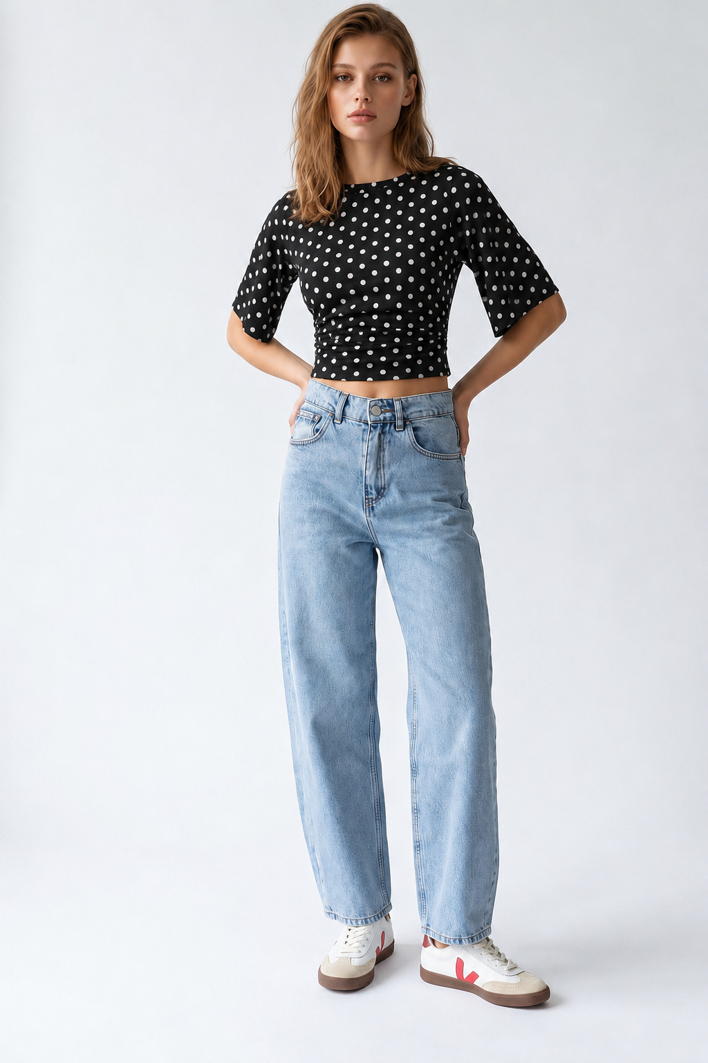 2172 Kadın Yüksek Bel Geniş Paça Barrel Denim Pantolon Mavi