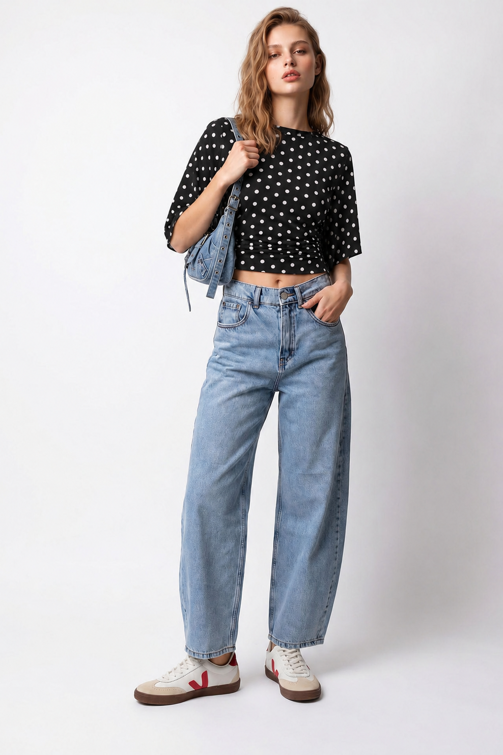 2172 Kadın Yüksek Bel Geniş Paça Barrel Denim Pantolon Mavi