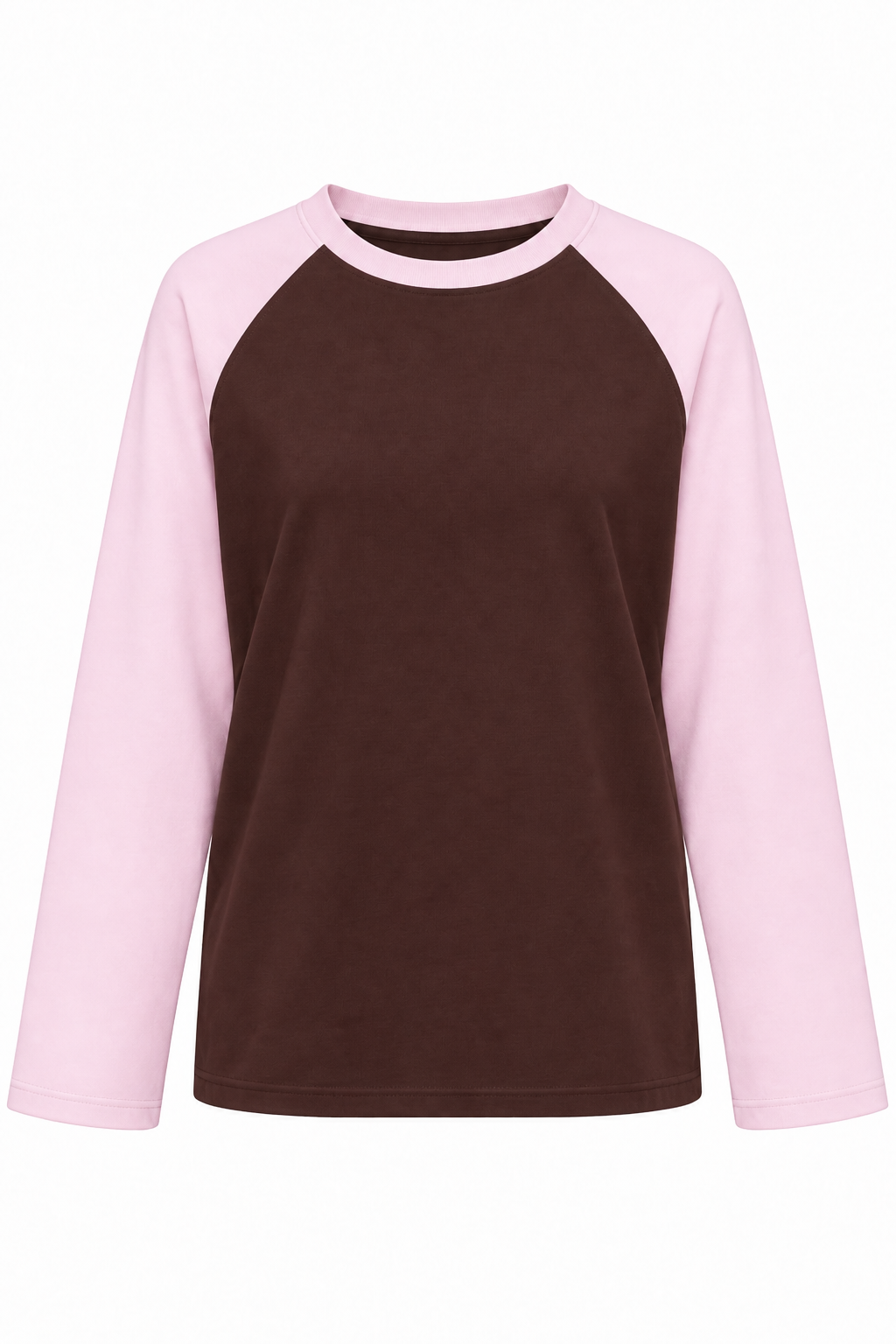 2242 Reglan Uzun Kollu Çift Renk Bisiklet Yaka T-Shirt Pembe