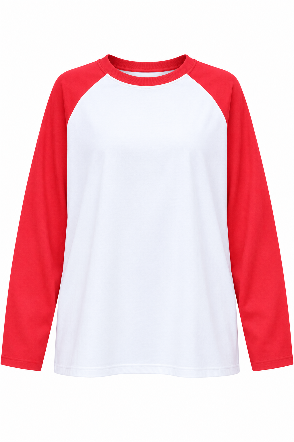 2242 Reglan Uzun Kollu Çift Renk Bisiklet Yaka T-Shirt Kırmızı