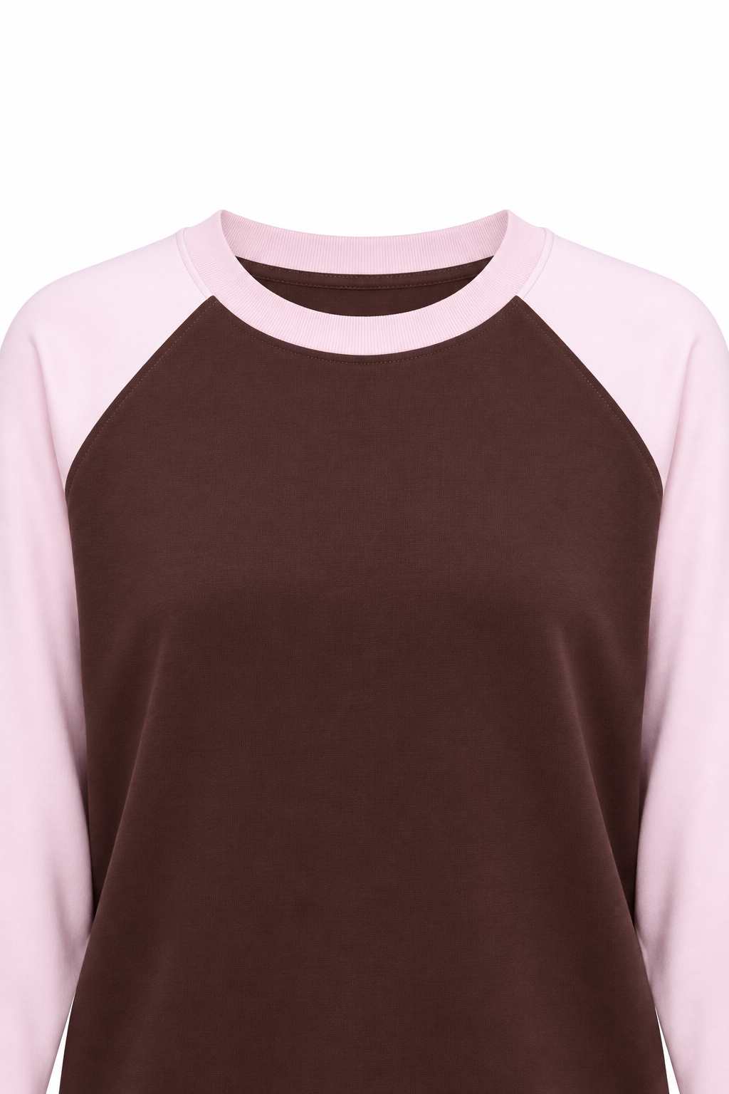 2242 Reglan Uzun Kollu Çift Renk Bisiklet Yaka T-Shirt Pembe