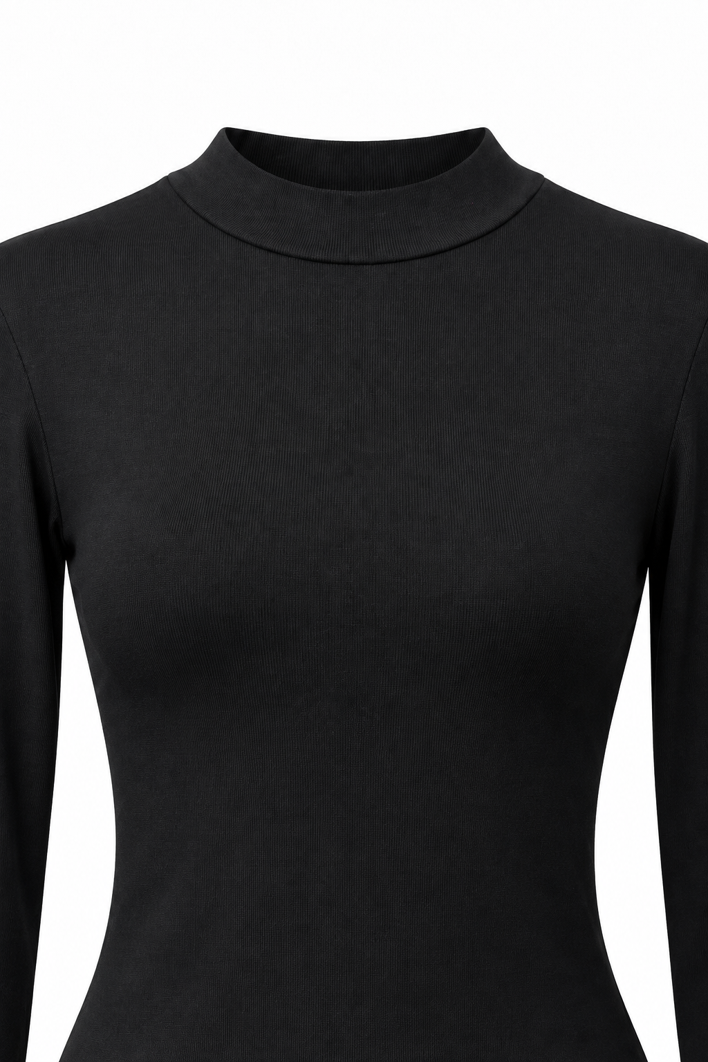 2243 Kadın Yarım Balıkçı Yaka Uzun Kollu Slim Fit Bluz Siyah
