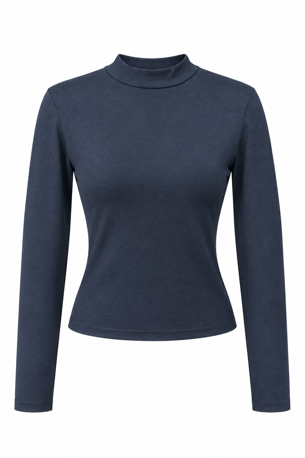 2243 Kadın Yarım Balıkçı Yaka Uzun Kollu Slim Fit Bluz Lacivert