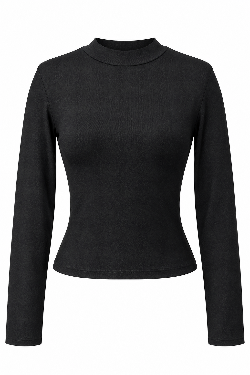2243 Kadın Yarım Balıkçı Yaka Uzun Kollu Slim Fit Bluz Siyah
