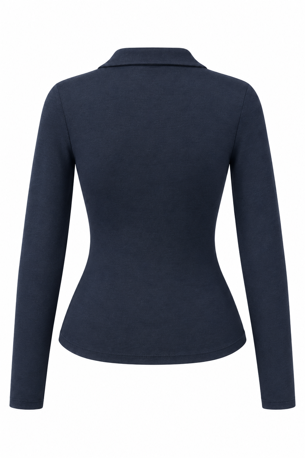2246 Kadın Polo Yaka Düğmeli Uzun Kollu Slim Fit Bluz Lacivert