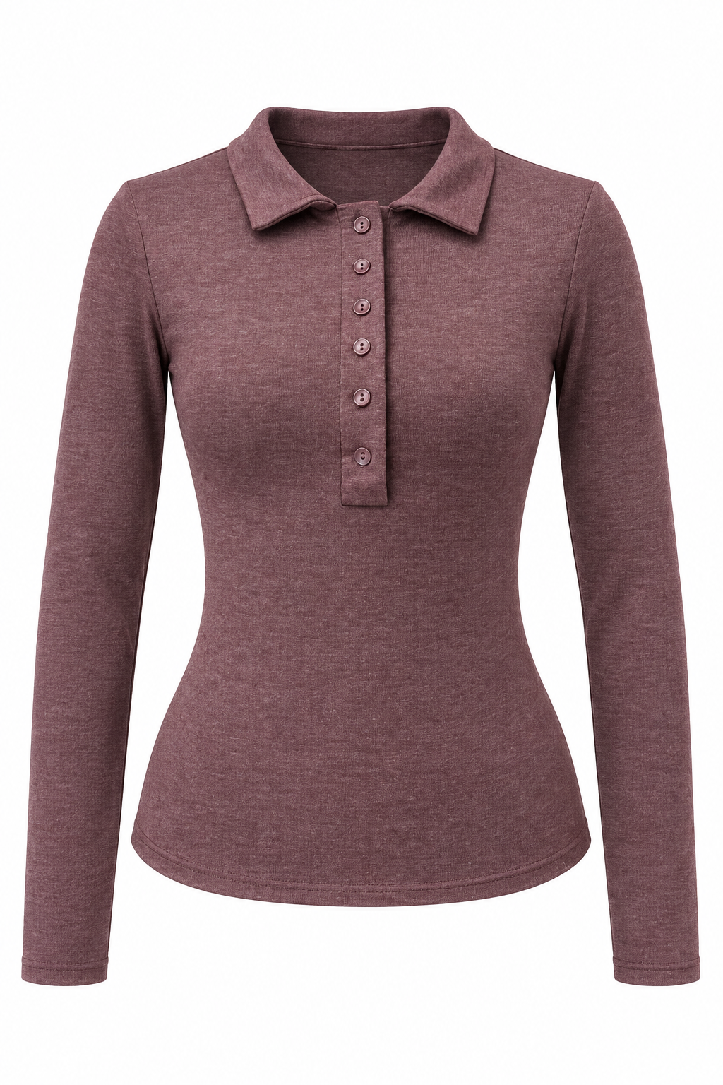 2246 Kadın Polo Yaka Düğmeli Uzun Kollu Slim Fit Bluz Bordo
