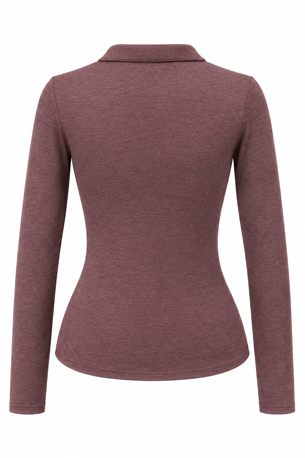 2246 Kadın Polo Yaka Düğmeli Uzun Kollu Slim Fit Bluz Bordo