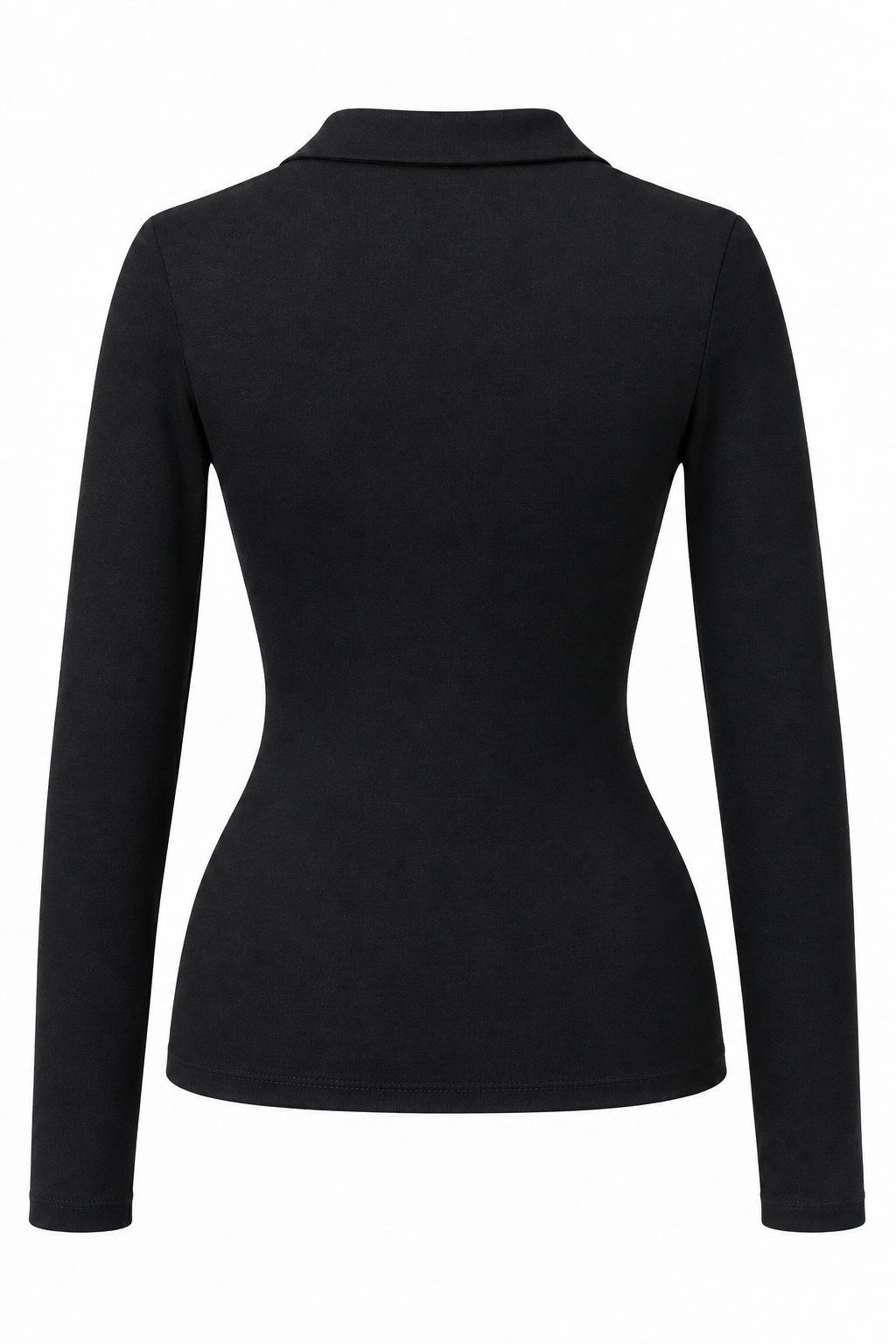 2246 Kadın Polo Yaka Düğmeli Uzun Kollu Slim Fit Bluz Siyah