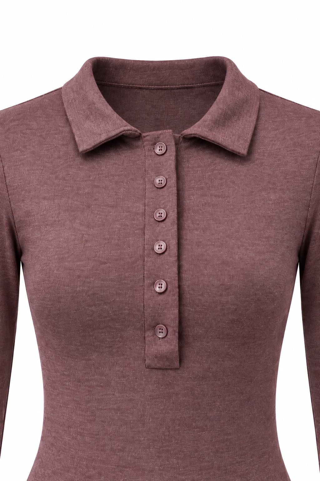 2246 Kadın Polo Yaka Düğmeli Uzun Kollu Slim Fit Bluz Bordo