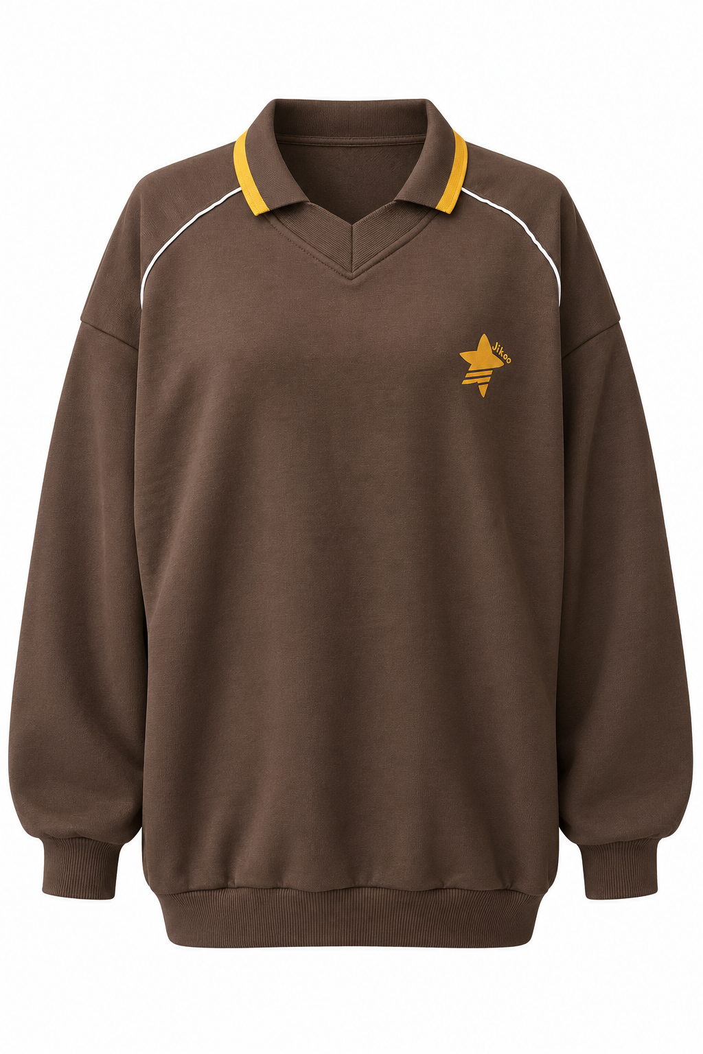 2248 Kadın Kolej Stil Polo Yaka Oversize Sweatshirt Kahve