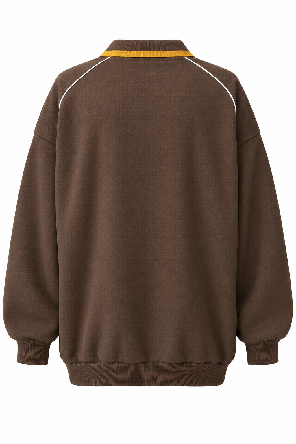 2248 Kadın Kolej Stil Polo Yaka Oversize Sweatshirt Kahve