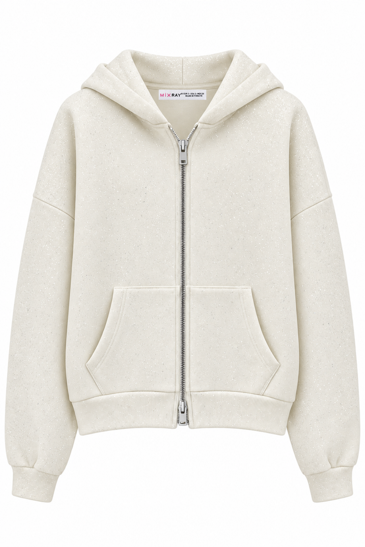 2253 Işıltılı Kapüşonlu 3 İplik Sweatshirt Ekru