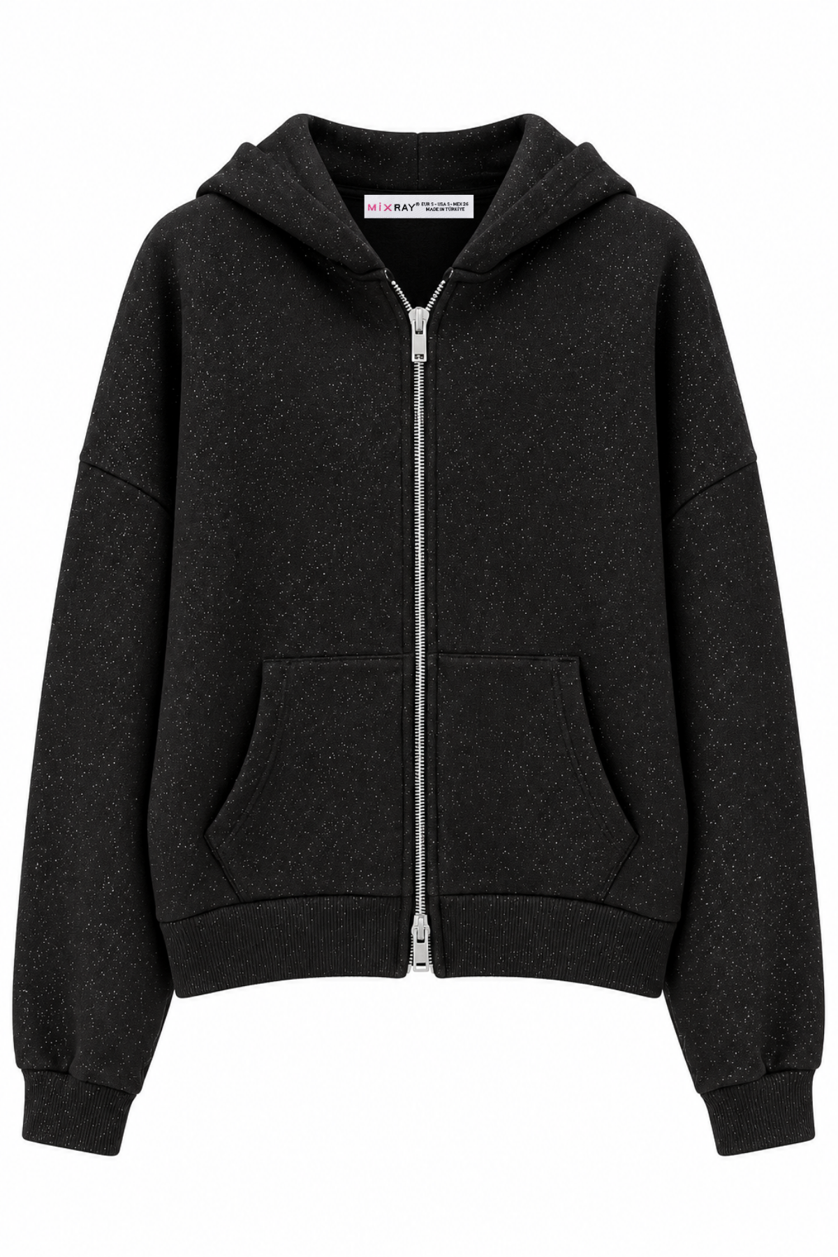 2253 Işıltılı Kapüşonlu 3 İplik Sweatshirt Siyah