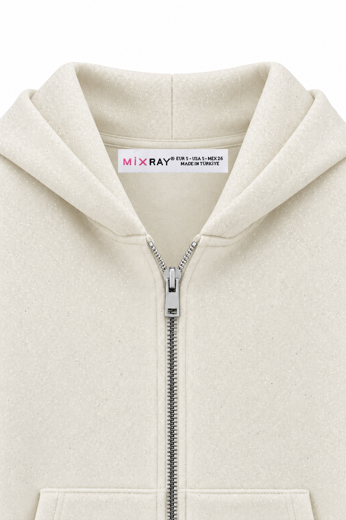 2253 Işıltılı Kapüşonlu 3 İplik Sweatshirt Ekru