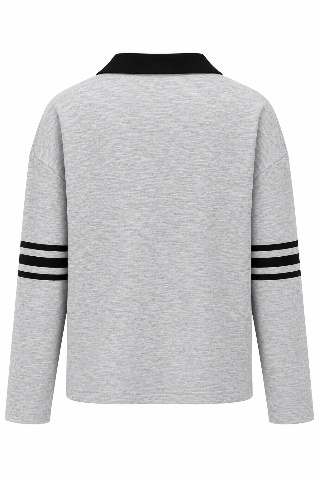 2257 Kadın 07 Baskılı Polo Yaka Oversize Sweatshirt Gri