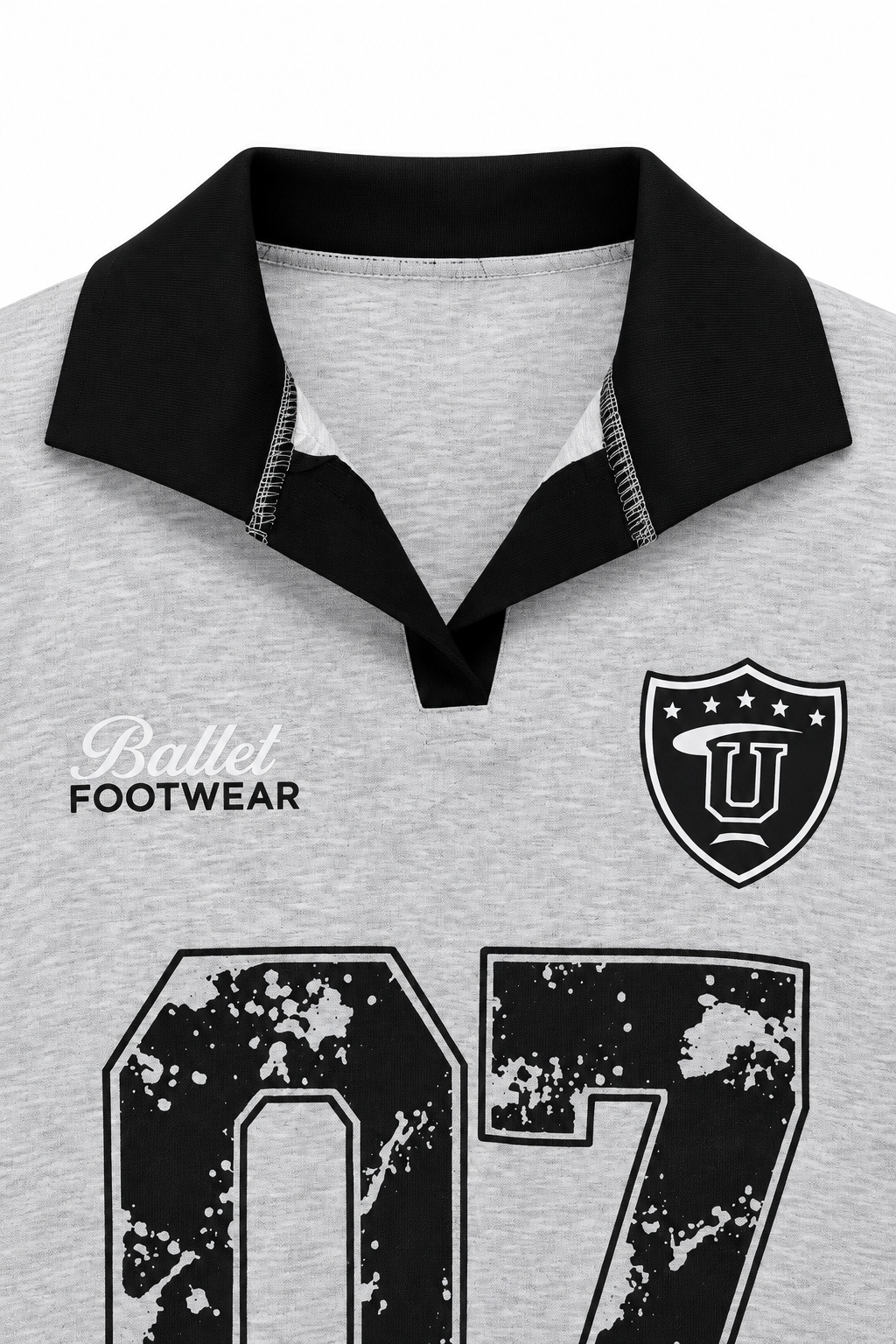 2257 Kadın 07 Baskılı Polo Yaka Oversize Sweatshirt Gri