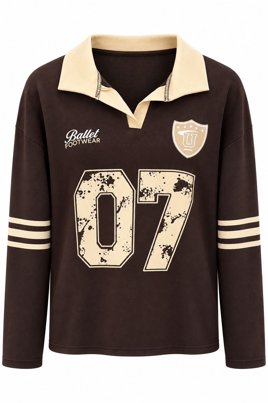 2257 Kadın 07 Baskılı Polo Yaka Oversize Sweatshirt Kahve