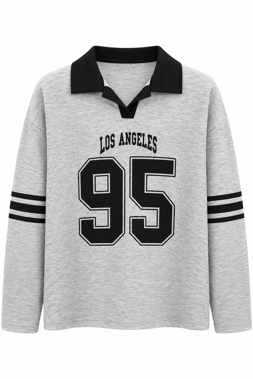 2258 Kadın Los Angeles 95 Baskılı Polo Yaka Sweatshirt Gri